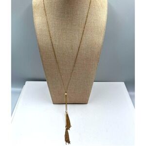 Vintage Gold Tone Tassel Y Drop Lariat Pendant Necklace Chain Fringe Dangle